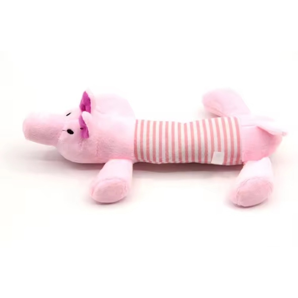 Squeaky Soft Dog Plush Toy Pig Shape Pink Striped Medium Puppy Chew Toy